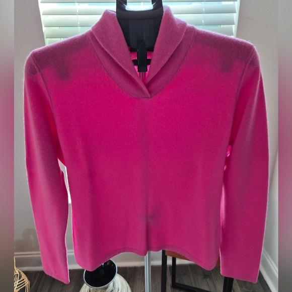 Valerie Stevens Sweaters - ​Valerie Stevens 2-Ply 100% Cashmere Shawl Collar Sweater - Bold Pink - Large